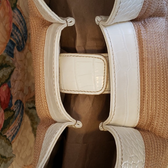 LOFT Woven and Off White Croc Embossed Shoulder Bag, with "Bamboo" Handle. - Picture 6 of 12